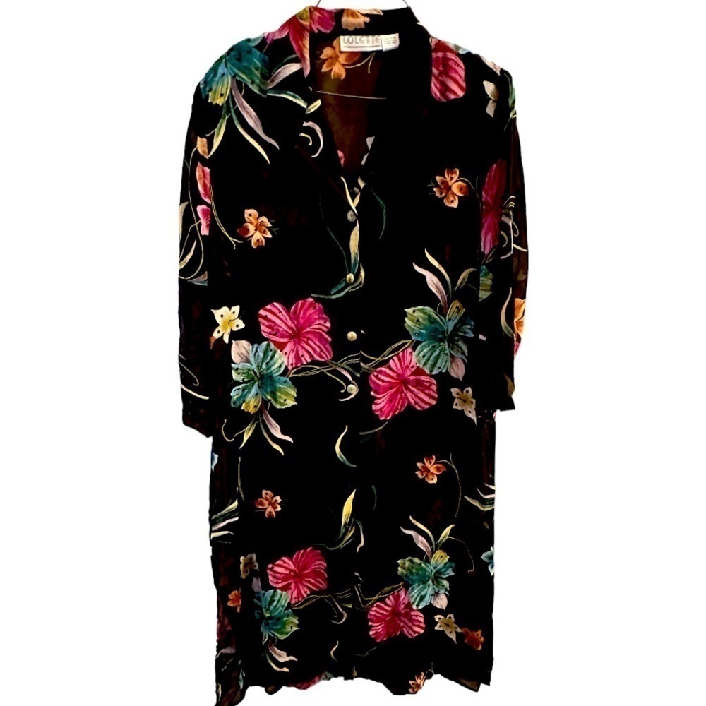 Vintage Lolette Long Sheer Floral Duster Size Large